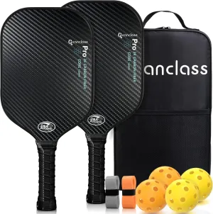 Pro Pickleball Paddle Set of 2, 3K Carbon Fiber Surface, 16mm Thick, Ultra-Light 7.6 oz, USAPA Approved, Textured Face, Extended Handle Design, Ultimate Control and Power Performance