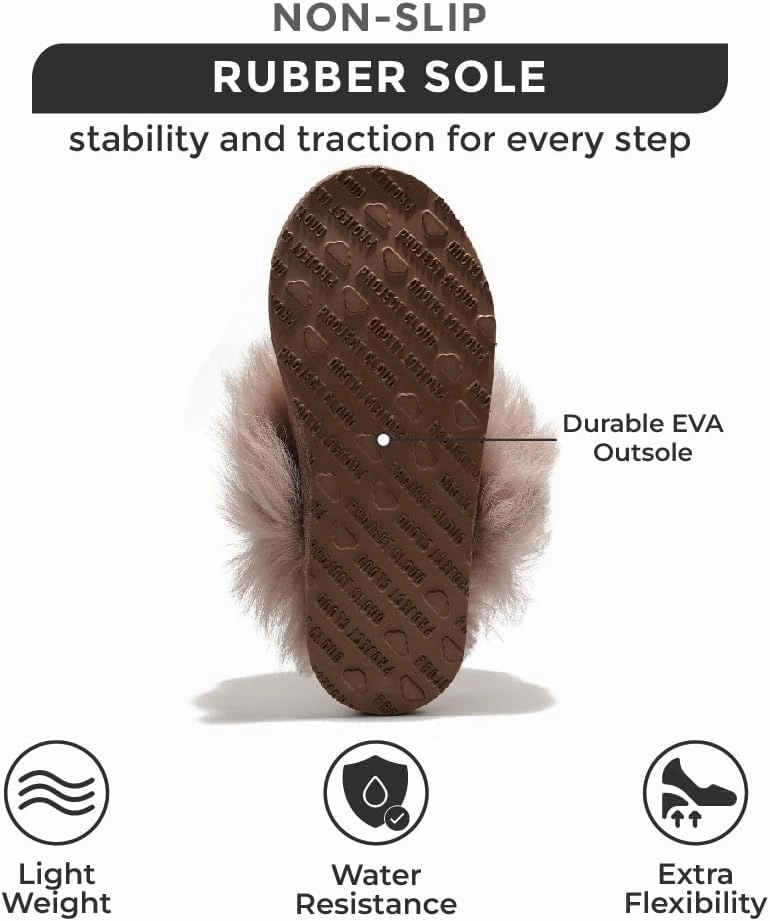Project Cloud 100% Australian Sheepskin Scuff Slippers for Women - Genuine Shearling Memory Foam Slides for Women - Non-Slip Womens Slippers (Ryann)