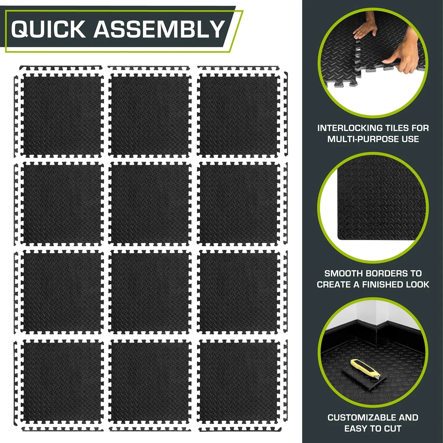 ProsourceFit Puzzle Exercise Mat ½ in, EVA Interlocking Foam Floor Tiles for Home Gym, Mat for Home Workout Equipment, Floor Padding for Kids, Grey, 24 in x 24 in x ½ in, 144 Sq Ft - 36 Tiles