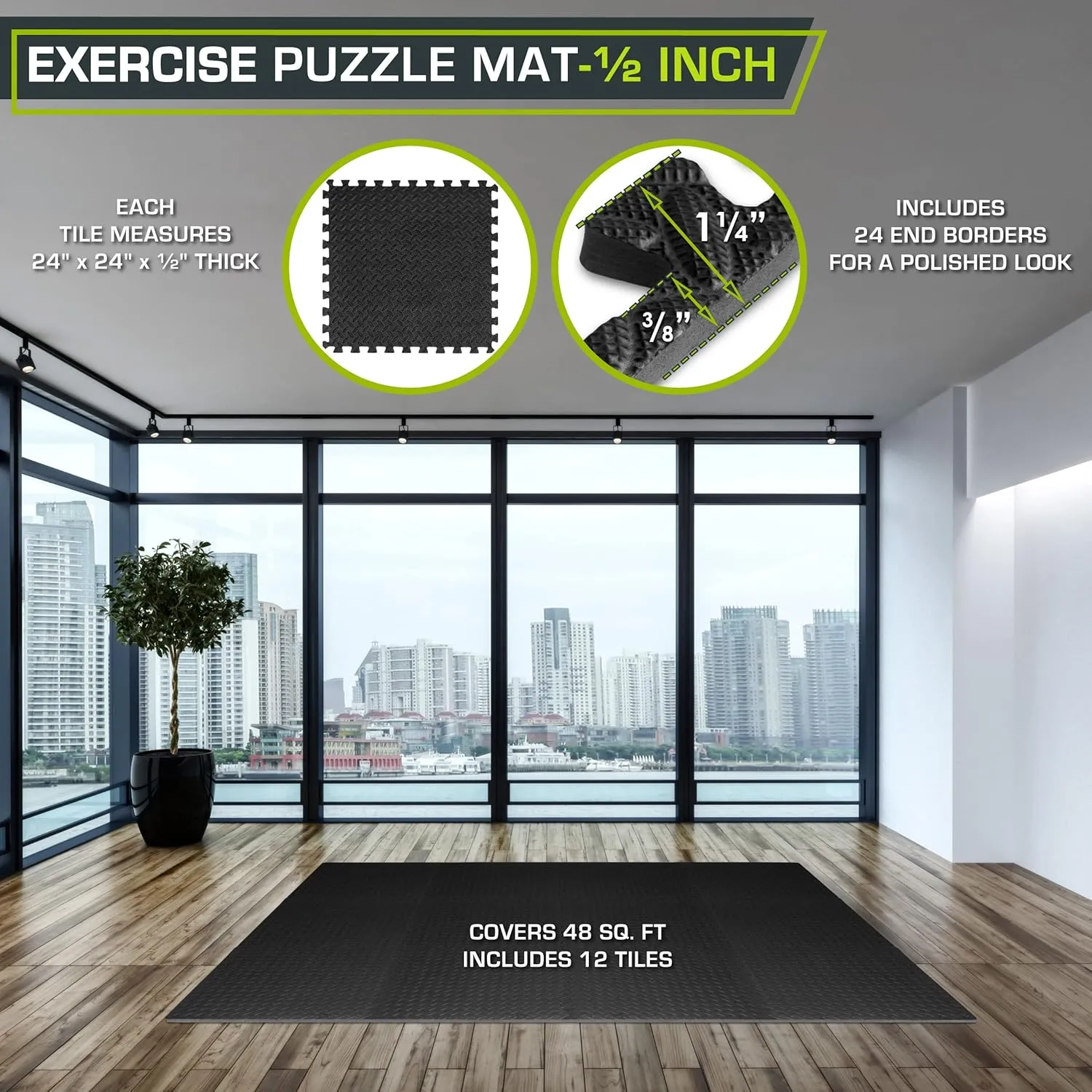 ProsourceFit Puzzle Exercise Mat ½ in, EVA Interlocking Foam Floor Tiles for Home Gym, Mat for Home Workout Equipment, Floor Padding for Kids, Grey, 24 in x 24 in x ½ in, 144 Sq Ft - 36 Tiles