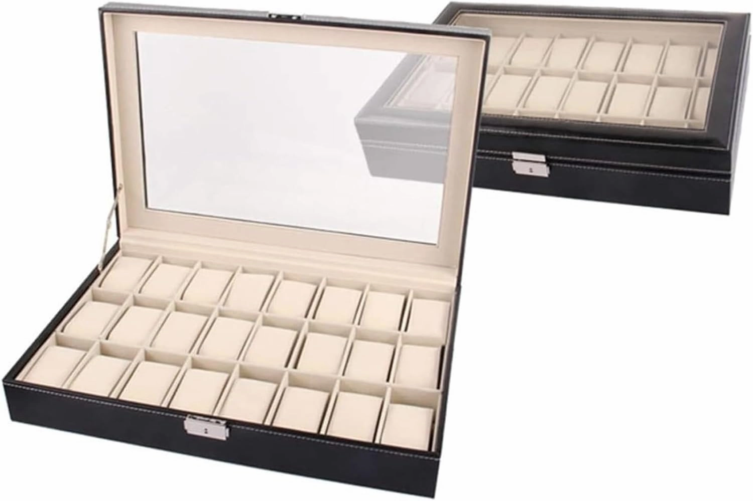 PU Leather 24 Slots, Classic Watch Organizer Box, Clear Lid Jewelry Holder Watch Case, Watch Storage Display Case