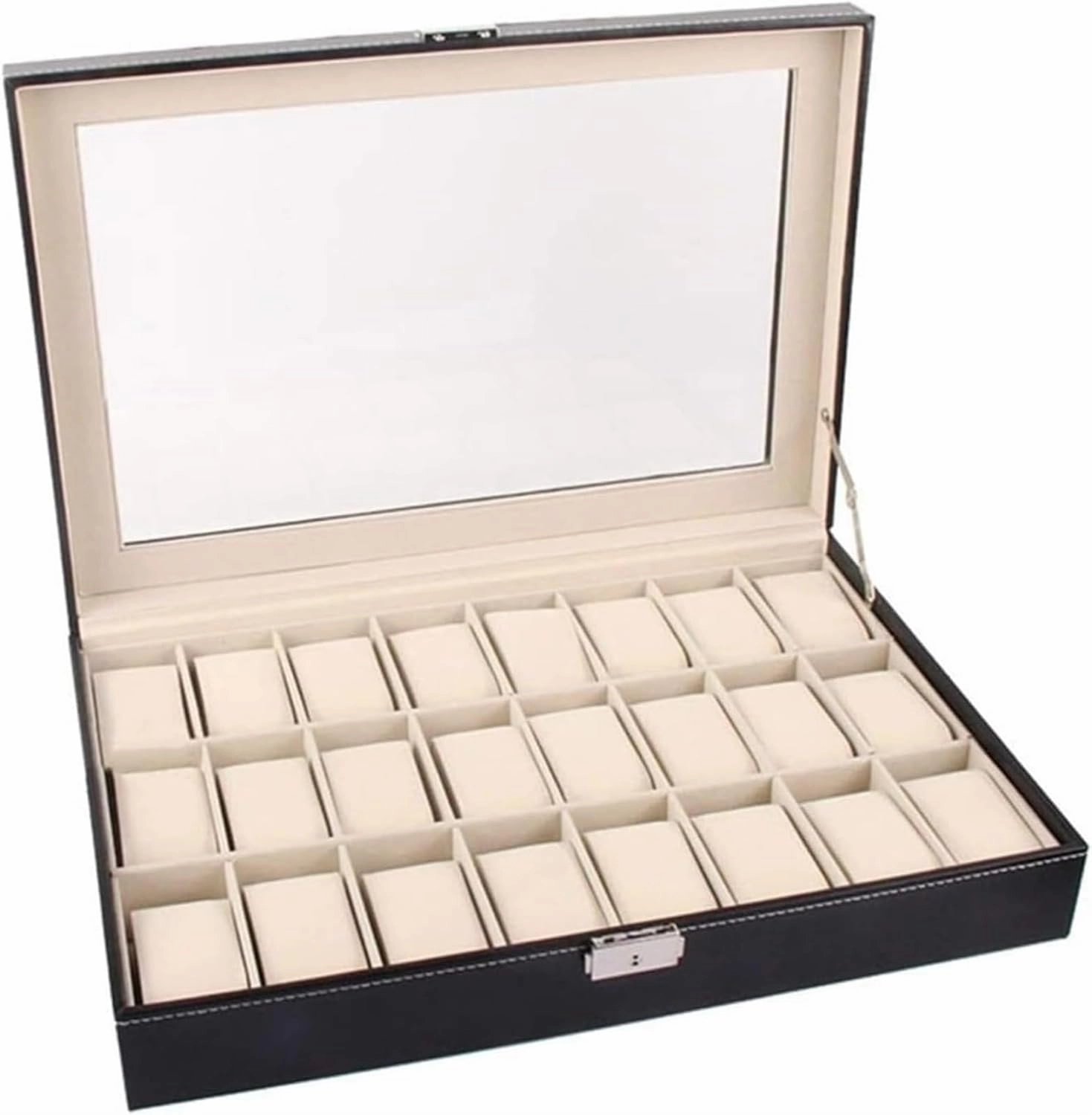 PU Leather 24 Slots, Classic Watch Organizer Box, Clear Lid Jewelry Holder Watch Case, Watch Storage Display Case