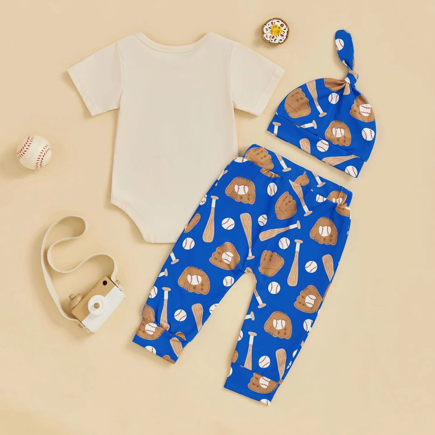 Pudcoco Infant Baby Boys My First Babeball Season Outfit Short Sleeve Bodysuit and Pants Set with Hat 3pcs Clothes