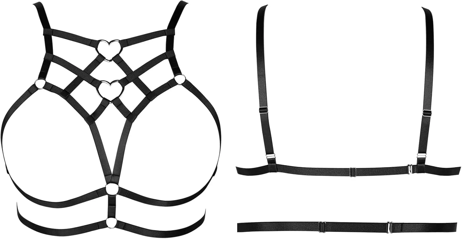 Punk Body Harness Gothic Lingerie Womens Plus Size Waist Cage Breast Hollow-Out Bra Strappy Tops Peach Shape at Chest Belts