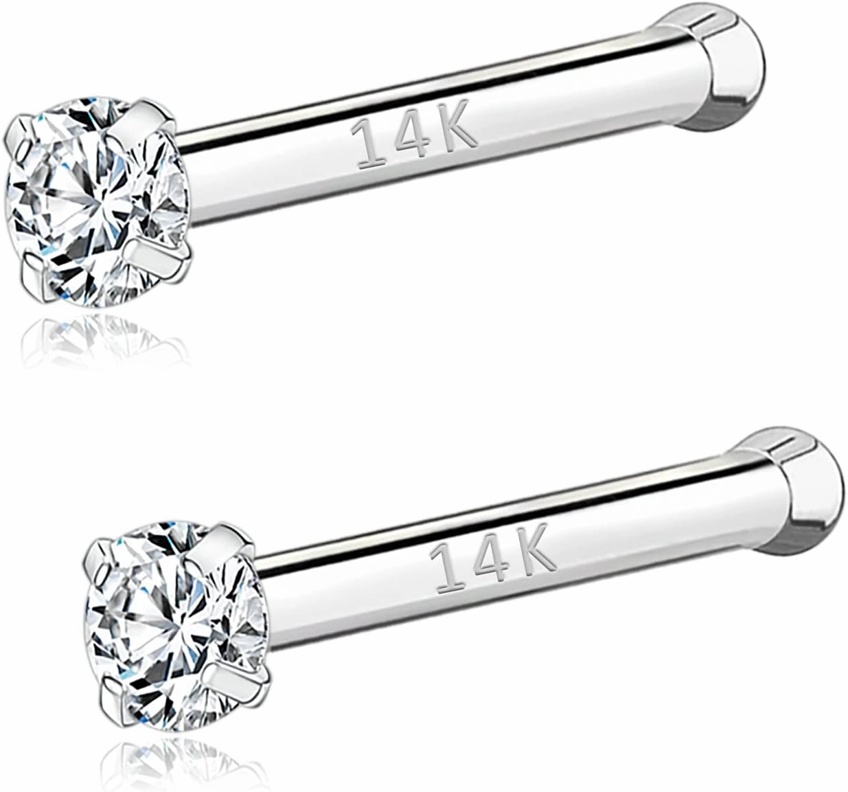 PunkTracker 20g 14K Real Gold Nose Rings CZ Simulated Diamond Nose Studs Hypoallergenic Nostril Nose Piercing Jewelry for Women Men