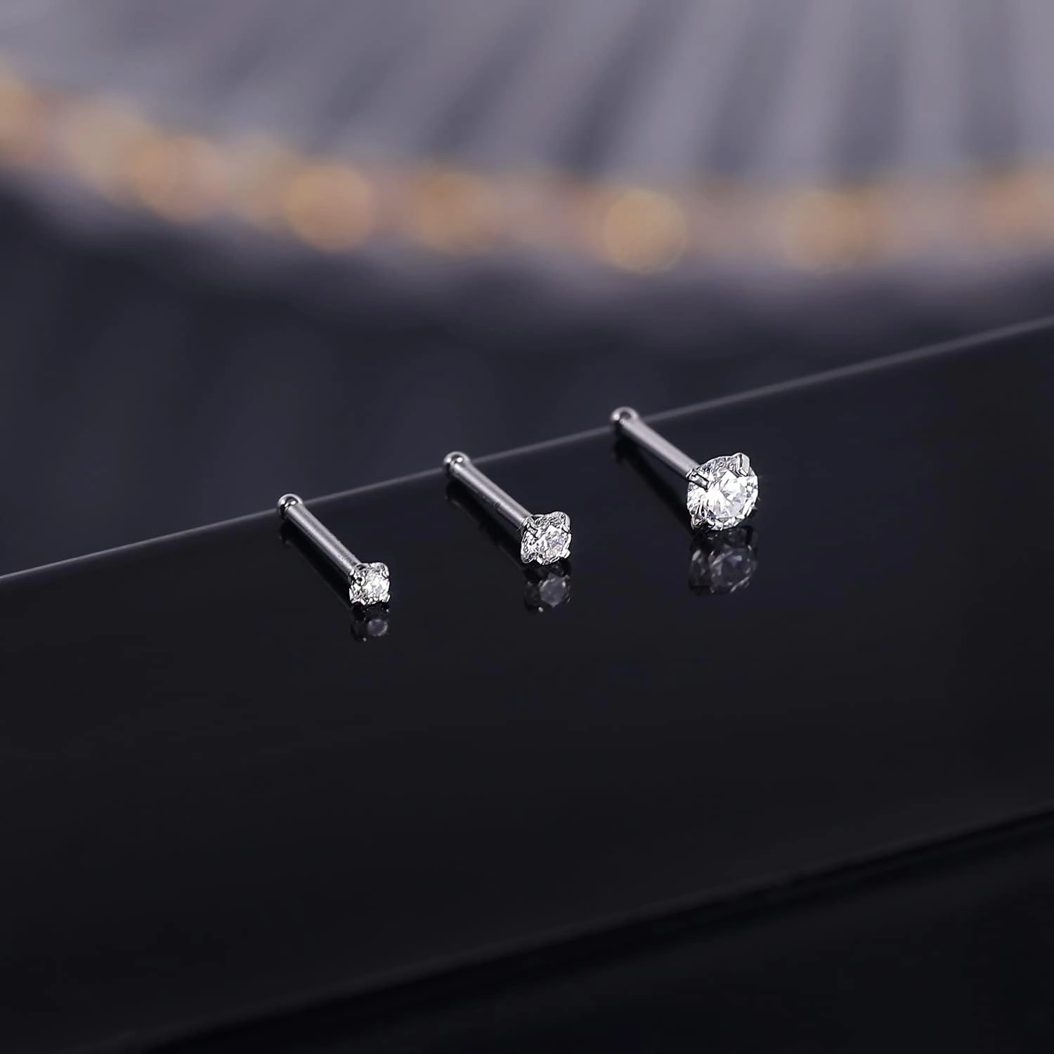 PunkTracker 20g 14K Real Gold Nose Rings CZ Simulated Diamond Nose Studs Hypoallergenic Nostril Nose Piercing Jewelry for Women Men