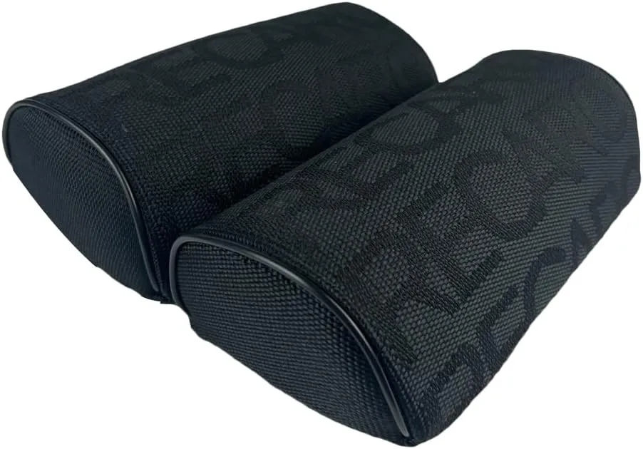 Q1-TECH, 2PCS JDM Bride Recaro Racing Gradation for Car Seat Neck Rest Headrest Pillow Fabric Bucket seat Material (Recaro/Black)