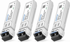 QSFPTEK 4Packs 10GBASE-LR Transceiver, 10G SFP  Patch Module, 1310nm, 10km, DDM LC, 10Gbe Ethernet Mini-GBIC for Cisco SFP-10G-LR, Ubiquiti UF-SM-10G, Mikrotik, Netgear, Qnap NAS, D-Link