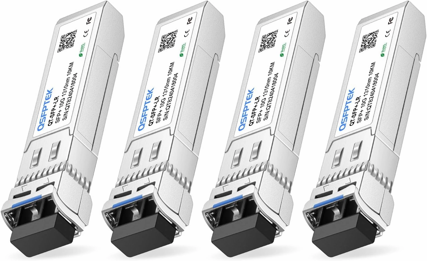 QSFPTEK 4Packs 10GBASE-LR Transceiver, 10G SFP  Patch Module, 1310nm, 10km, DDM LC, 10Gbe Ethernet Mini-GBIC for Cisco SFP-10G-LR, Ubiquiti UF-SM-10G, Mikrotik, Netgear, Qnap NAS, D-Link