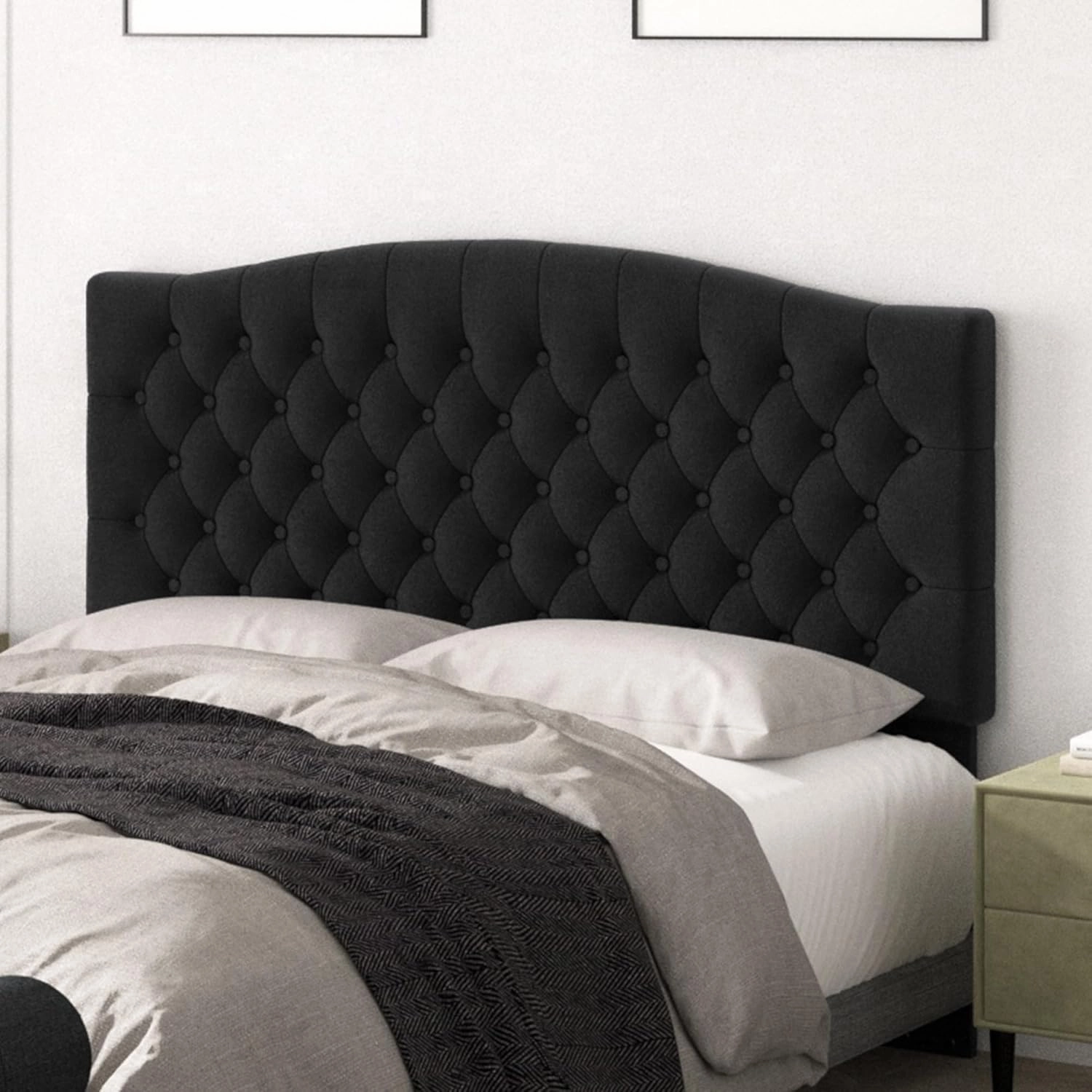 Queen Headboard Only, Upholstered Headboard for Adjustable Bed Linen Tufted Queen/Full Size Wall Mounted Head Board with Solid Wood Legs Head Board, Black
