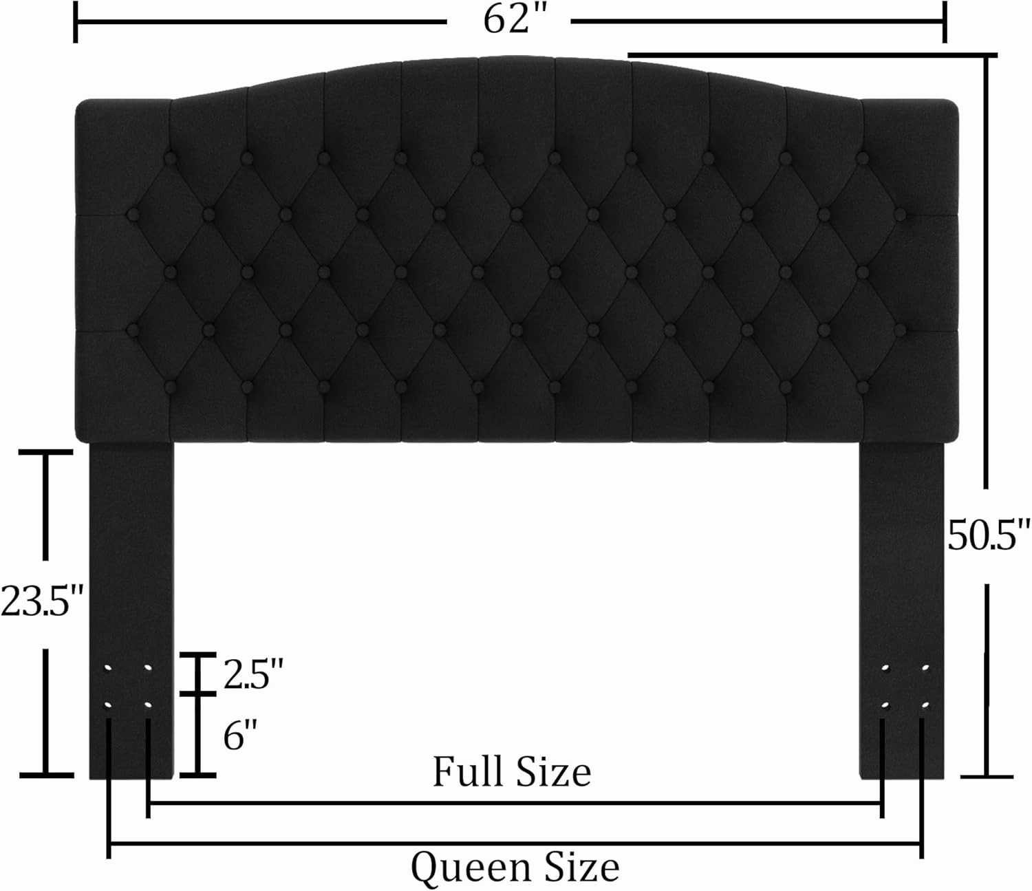 Queen Headboard Only, Upholstered Headboard for Adjustable Bed Linen Tufted Queen/Full Size Wall Mounted Head Board with Solid Wood Legs Head Board, Black
