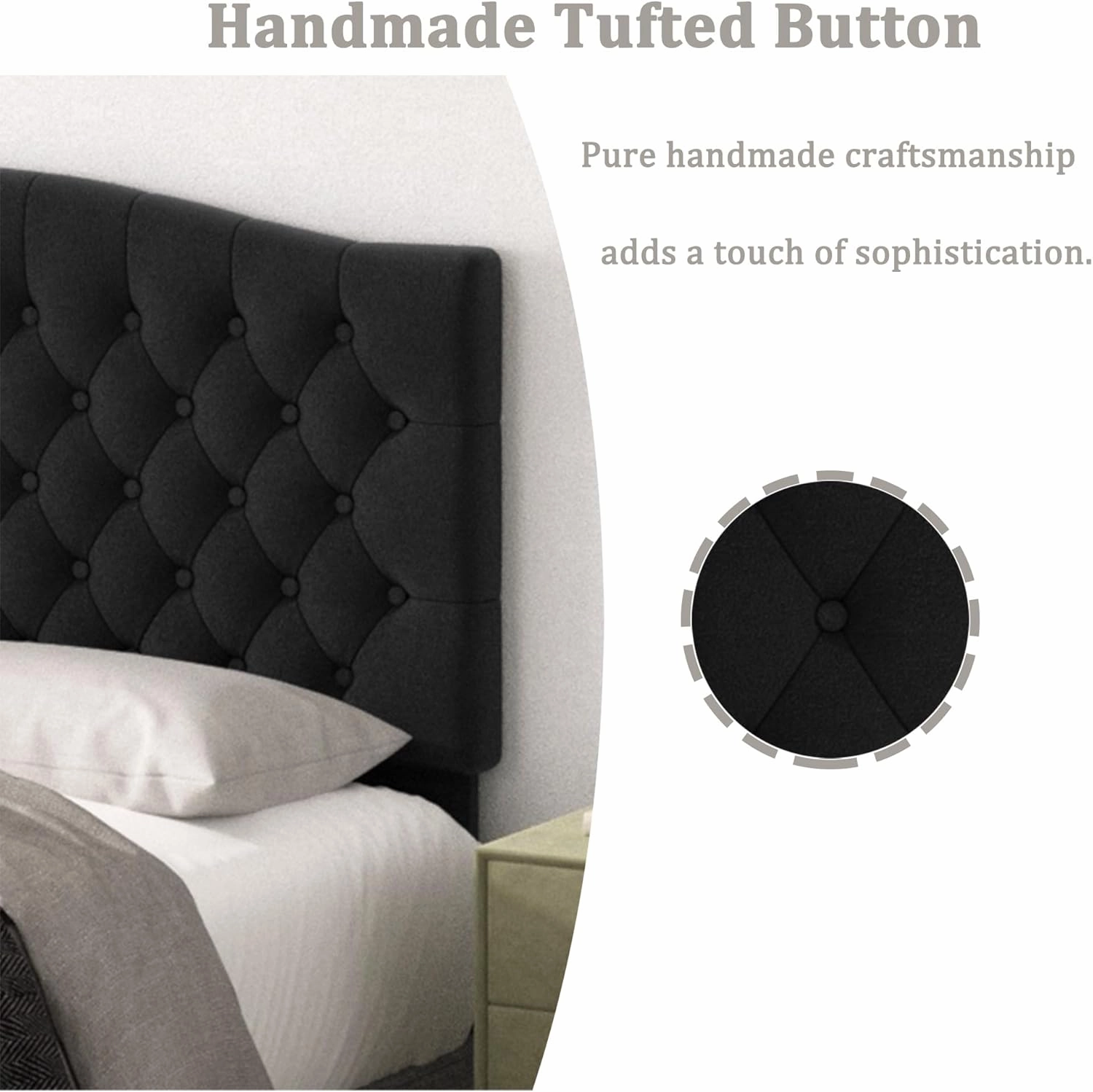 Queen Headboard Only, Upholstered Headboard for Adjustable Bed Linen Tufted Queen/Full Size Wall Mounted Head Board with Solid Wood Legs Head Board, Black