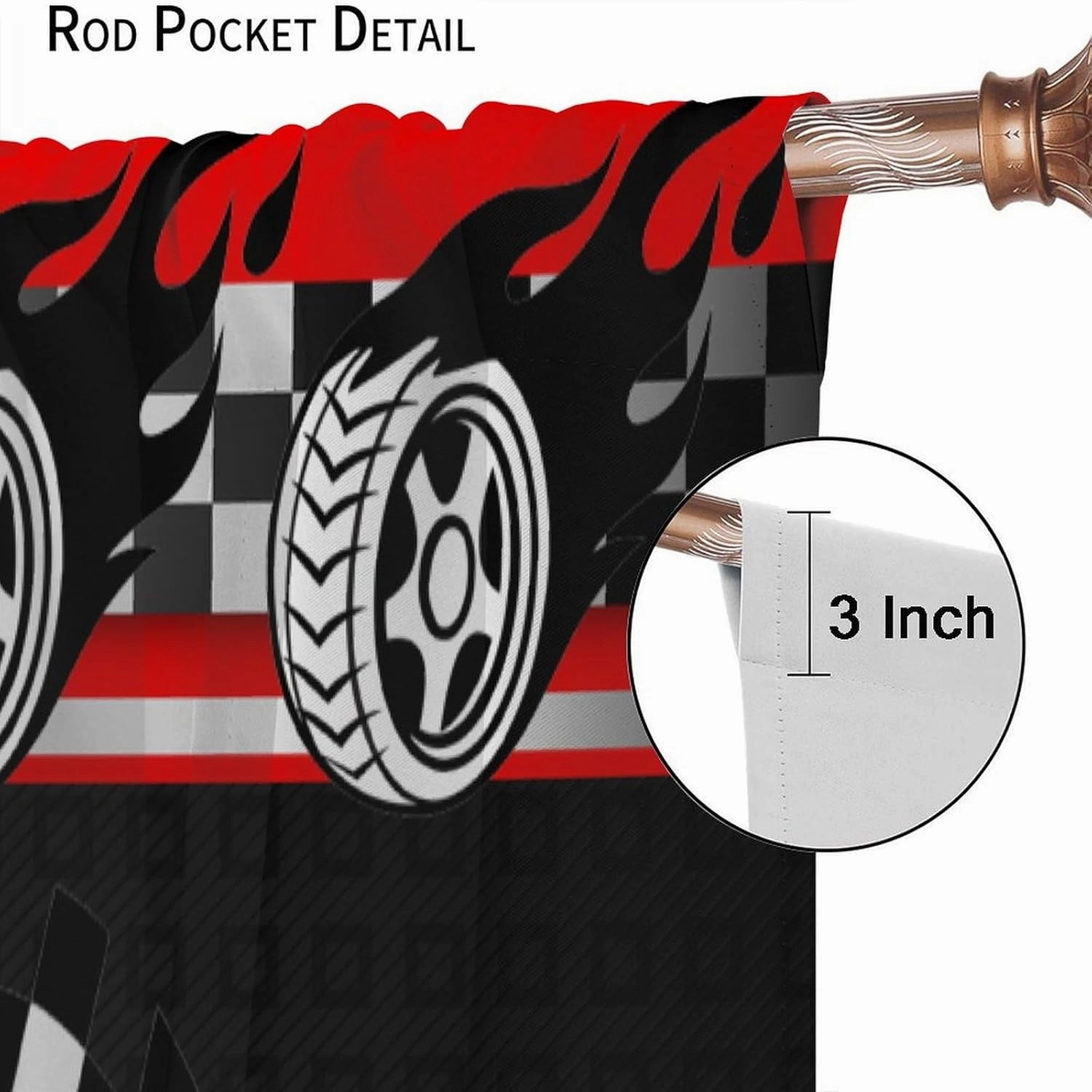 Racing Kids Curtains Boys Red Racing Bedroom Curtains Race Track Flag Pattern Living Room Curtains Set of 2 42x45 Inches
