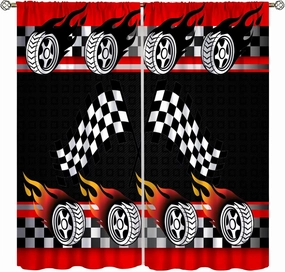 Racing Kids Curtains Boys Red Racing Bedroom Curtains Race Track Flag Pattern Living Room Curtains Set of 2 42x45 Inches