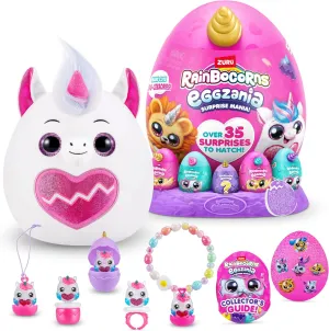 Rainbocorns Eggzania Surprise Mania Series 1 (Unicorn) by ZURU, Collectible Plush Stuffed Animal, Surprise Eggs, 5 Mini Eggs, Stickers, DIY Jewelry, Slime, Ages 3  for Girls, Children
