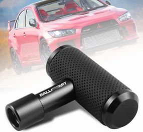 Ralliart 4" Alloy T Handle Gear Shift Knob, Heavy Manual Car Gear Stick Shifter with Leather Covered Fit Most MT Transmission Vehicles, Aircraft Joystick Transmission Racing Gear (Black)