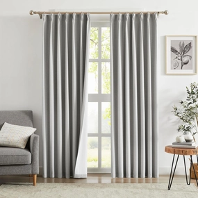 Randall Pinch Pleated 100% Blackout Window Curtains 108 Inch for Bedroom Living Room Silver Grey Linen Textured Light Blocking Drapes Thermal Insulated Back Tab Window Treatment, 2 Panels, 38"Wx108"L