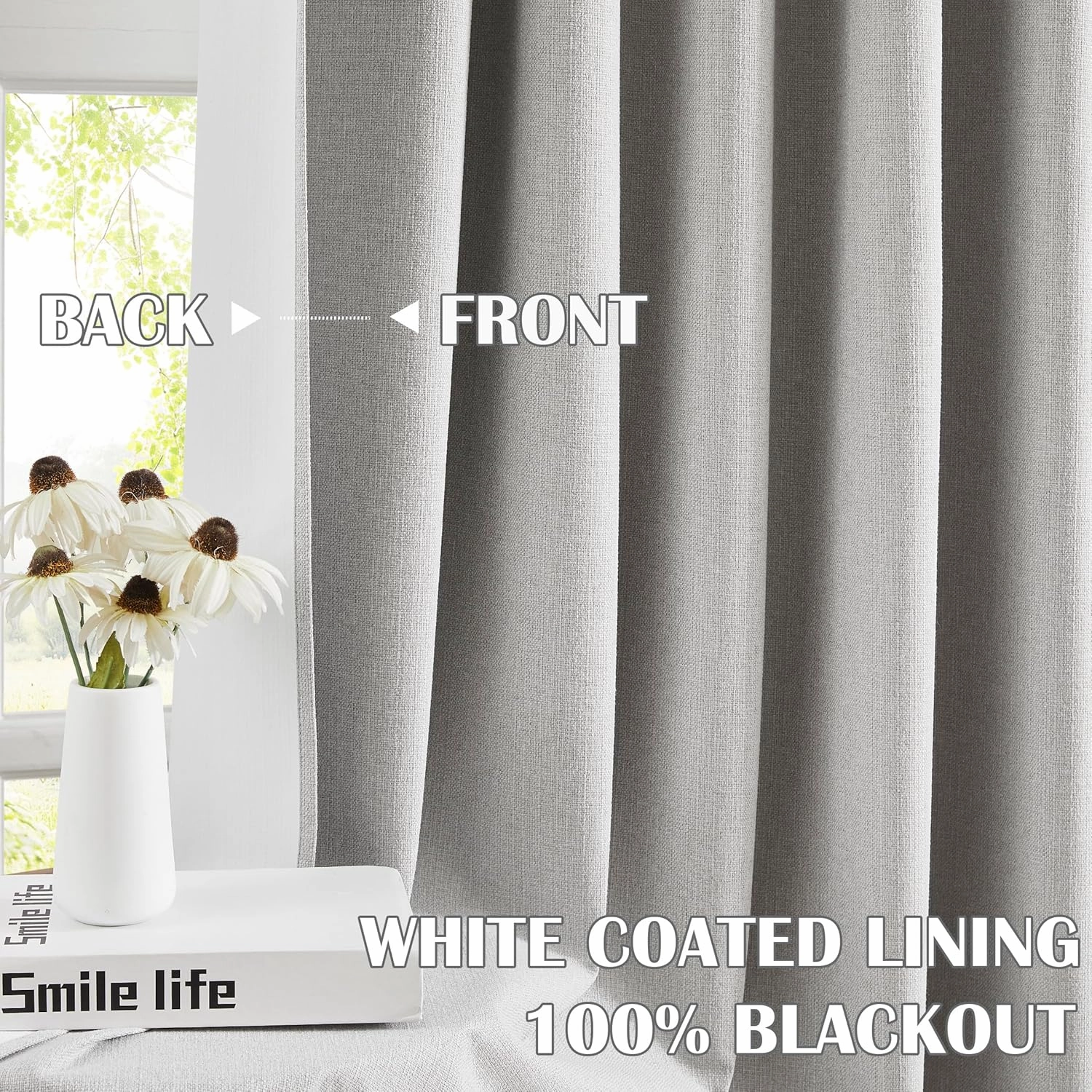 Randall Pinch Pleated 100% Blackout Window Curtains 108 Inch for Bedroom Living Room Silver Grey Linen Textured Light Blocking Drapes Thermal Insulated Back Tab Window Treatment, 2 Panels, 38"Wx108"L