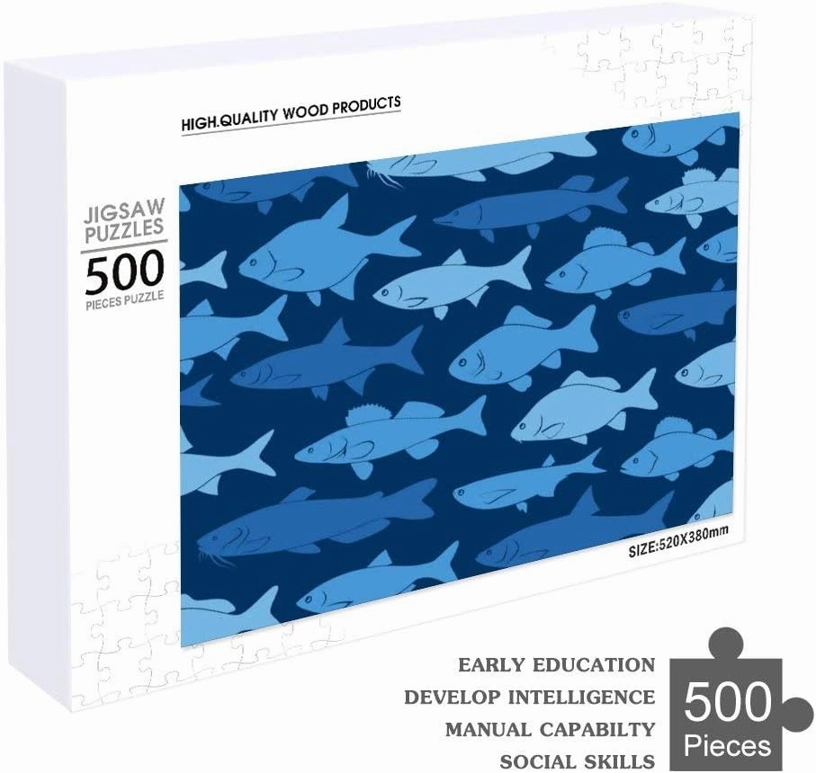 Rashu Jigsaw Puzzles for Adult Large PictureSilhouettes River Fishes Dark BlueWooden Puzzles Intelligent Education Brain Puzzles Game Home Wall Decor 500 pcs