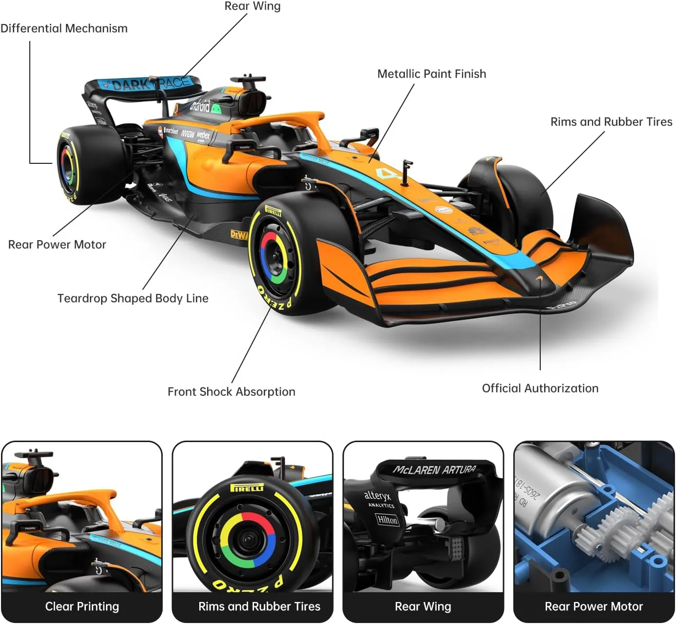 RASTAR McLaren Formula 1 Race Toy Car 2022, 1:18 F1 McLaren MCL36 Remote Control Car Model Vehicle Lando Norris   Daniel Ricciardo Drive to Survive