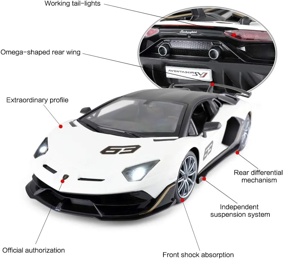 RASTAR Toy Lamborghini Car 1:14 Lamborghini Aventador SVJ Remote Control Model Car, Super RC Sport Racing Car for Kids Boys Gifts, 2.4GHz / White