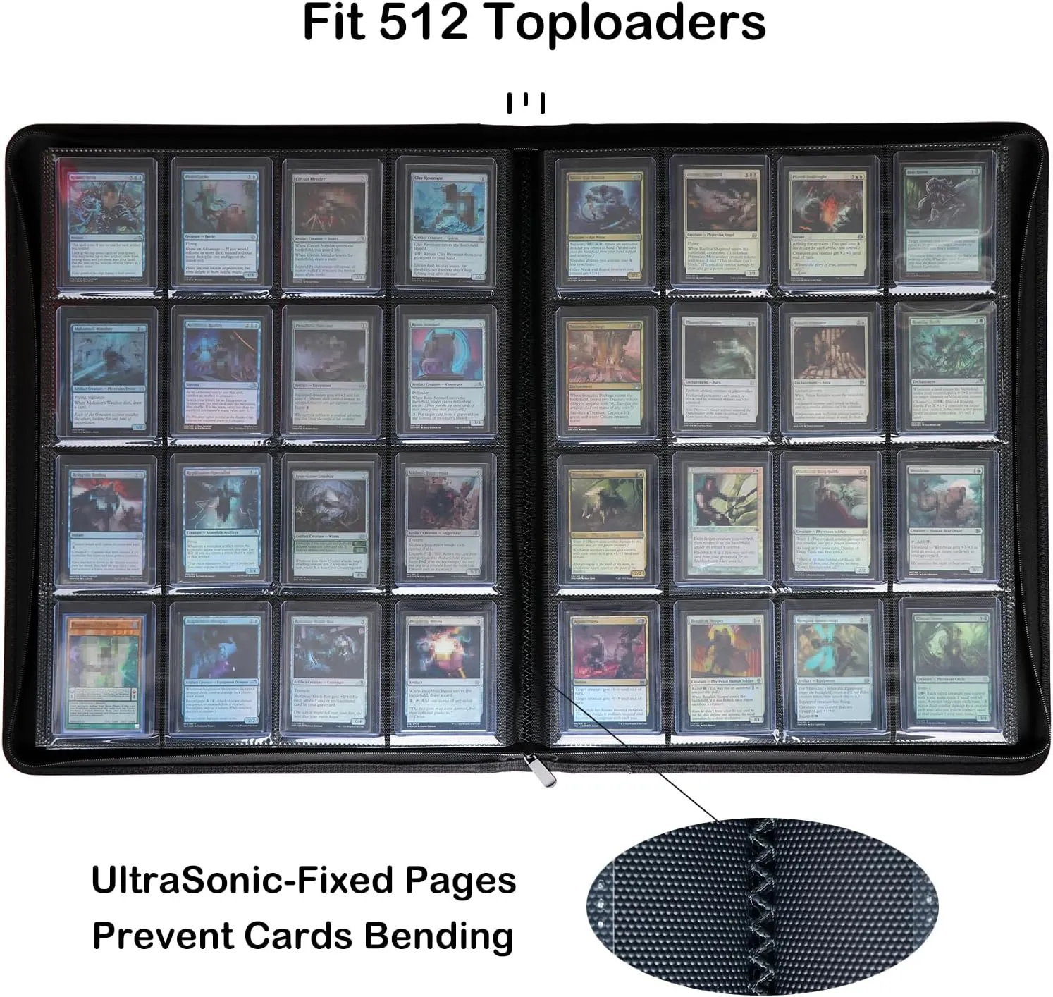 Rayvol 16-Pocket Toploader Binder, Holds 512 Toploaders 16 Pocket Top Loader Card Storage Case, 500   Ringless Double-Sided Pockets for Cards in 3 x 4'' Toploaders -Grass Green