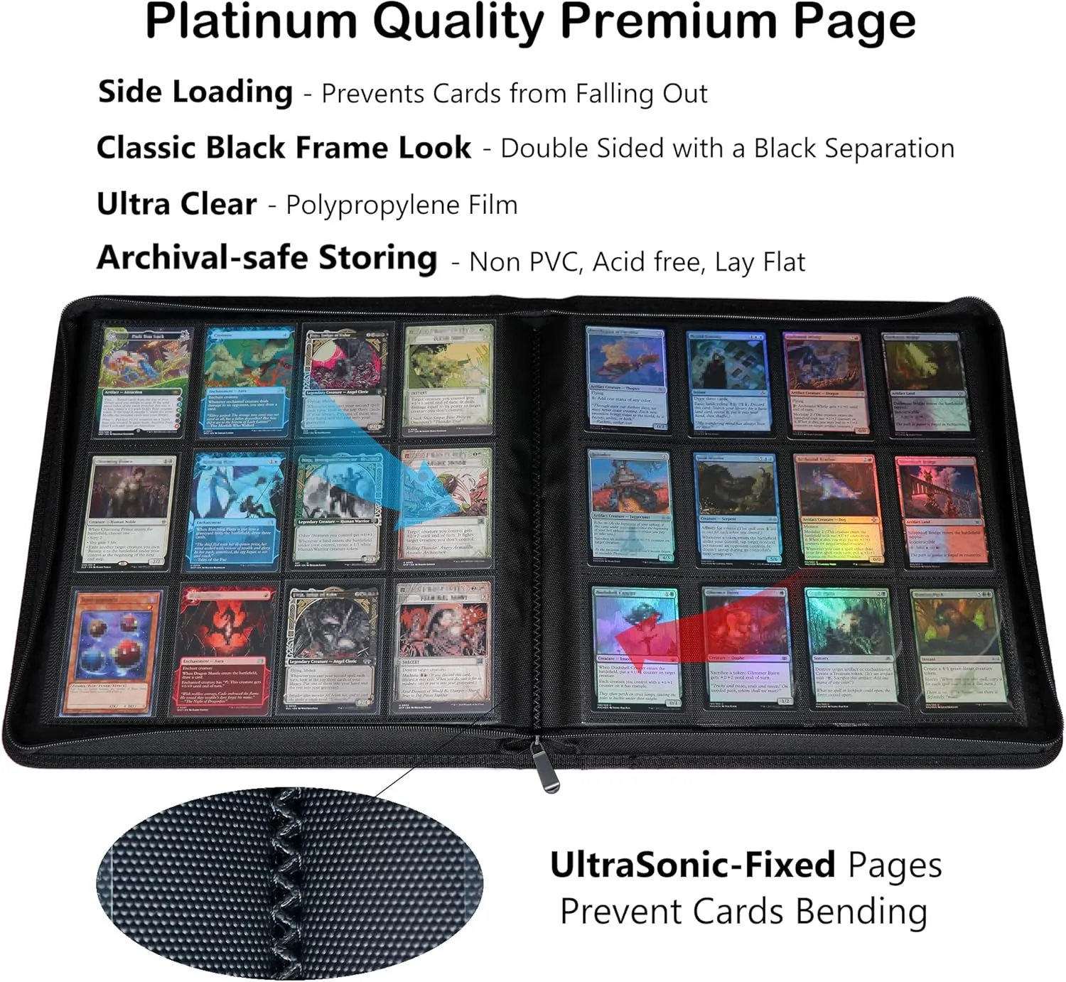 Rayvol Premium 12-Pocket Card Binder - Fits 1104 Trading Cards, Side Loading Ringless Card Collection Album for TCG and Sports Cards -Seablue