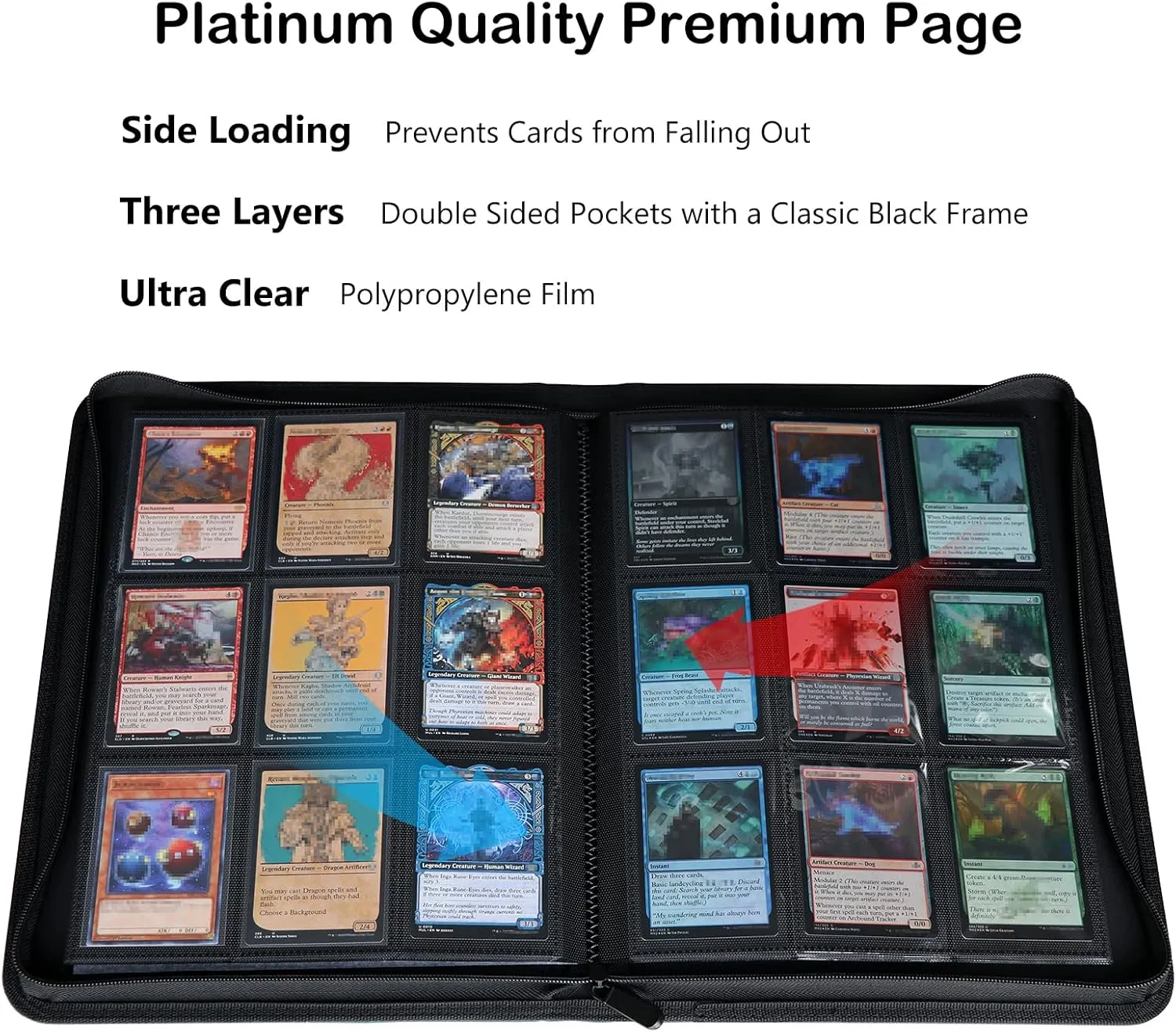 Rayvol Premium 9-Pocket 504 Card Binder, Ringless Trading Card Album Folder - Side Loading Black Page Pocket Binder for TCG (9-Pocket, Red)