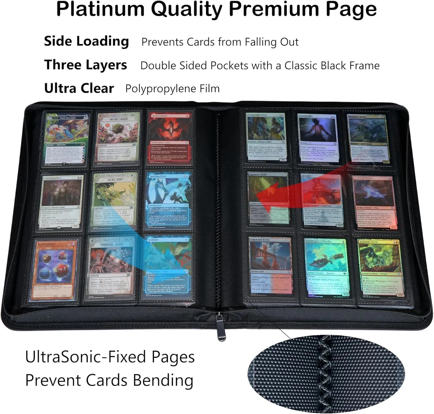Rayvol Premium 9-Pocket Card Binder - Fits 828 Trading Cards, Side Loading Ringless Card Collection Album for TCG and Sports Cards -Blue