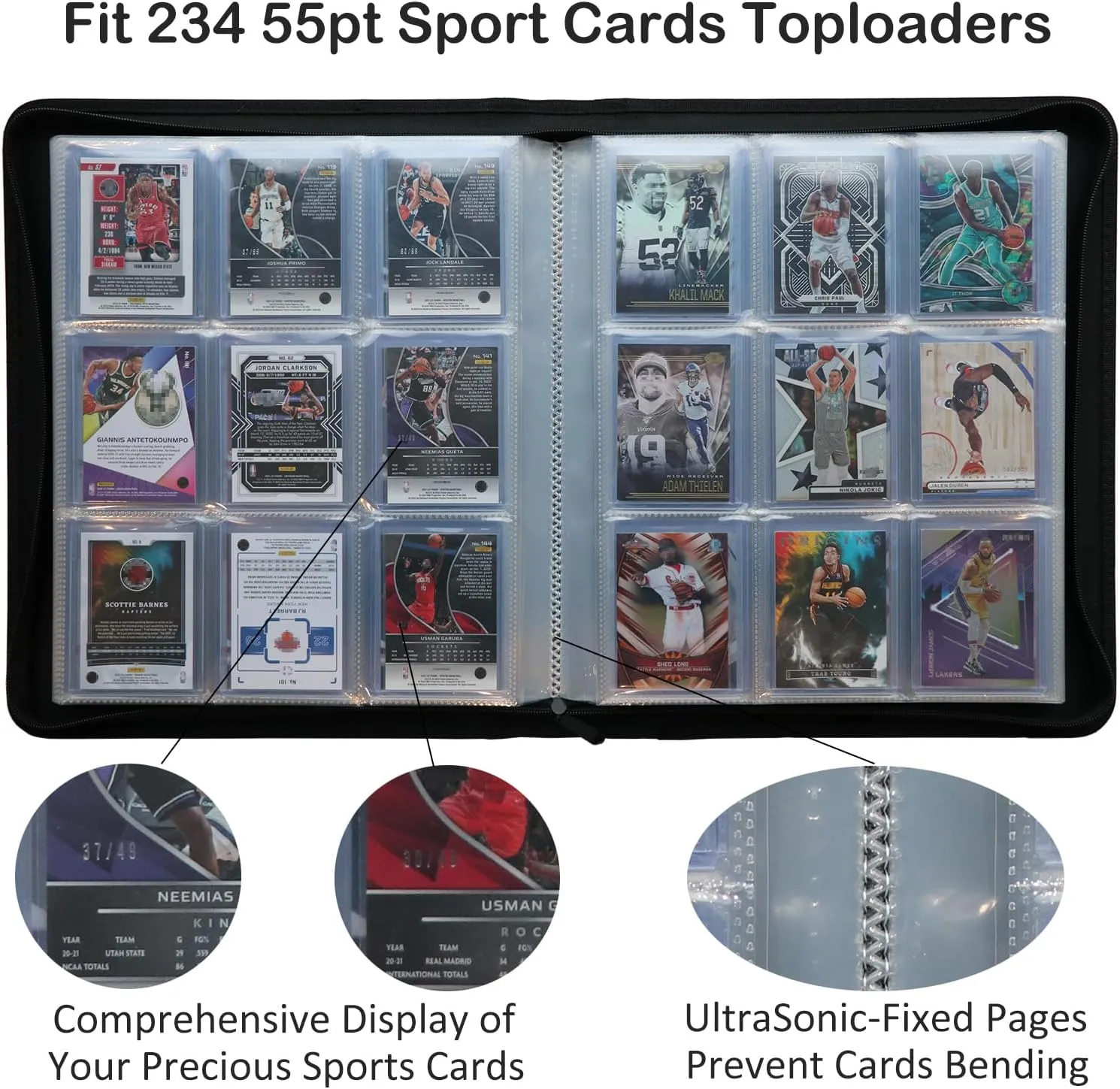 Rayvol Toploader Binder Transparent Sleeves, Holds 252 Toploaders 9-Pocket Top Loader Card Storage Album, Ringless Double-Sided Pockets for Sports and Trading Cards in 3 x 4'' Toploaders