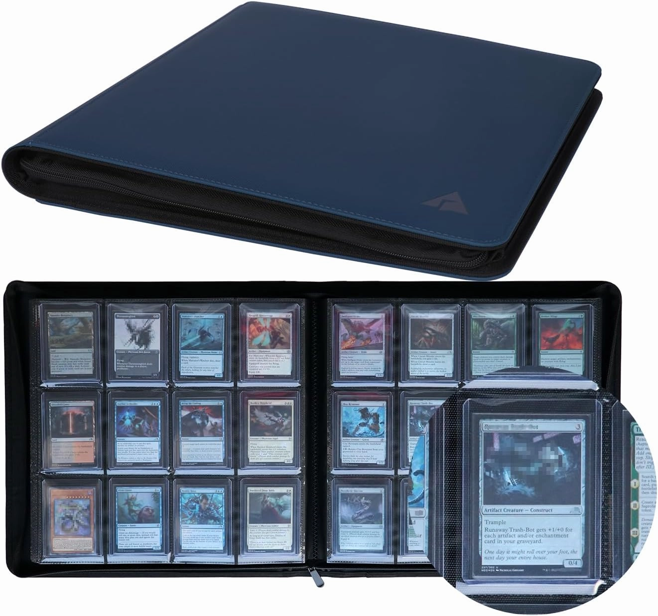Rayvol 12-Pocket Toploader Binder, Holds 432 Toploaders 12 Pocket Top Loader Card Storage Case, 400   Ringless Double-Sided Pockets for Cards in 3 x 4'' Toploaders -Nightblue