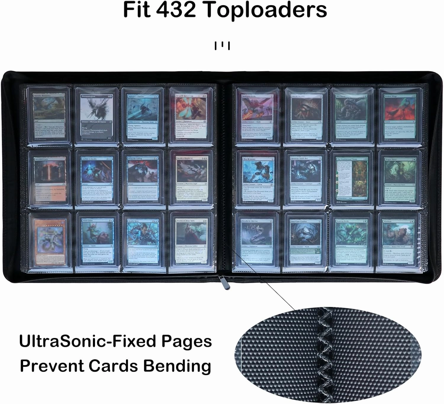 Rayvol 12-Pocket Toploader Binder, Holds 432 Toploaders 12 Pocket Top Loader Card Storage Case, 400   Ringless Double-Sided Pockets for Cards in 3 x 4'' Toploaders -Nightblue