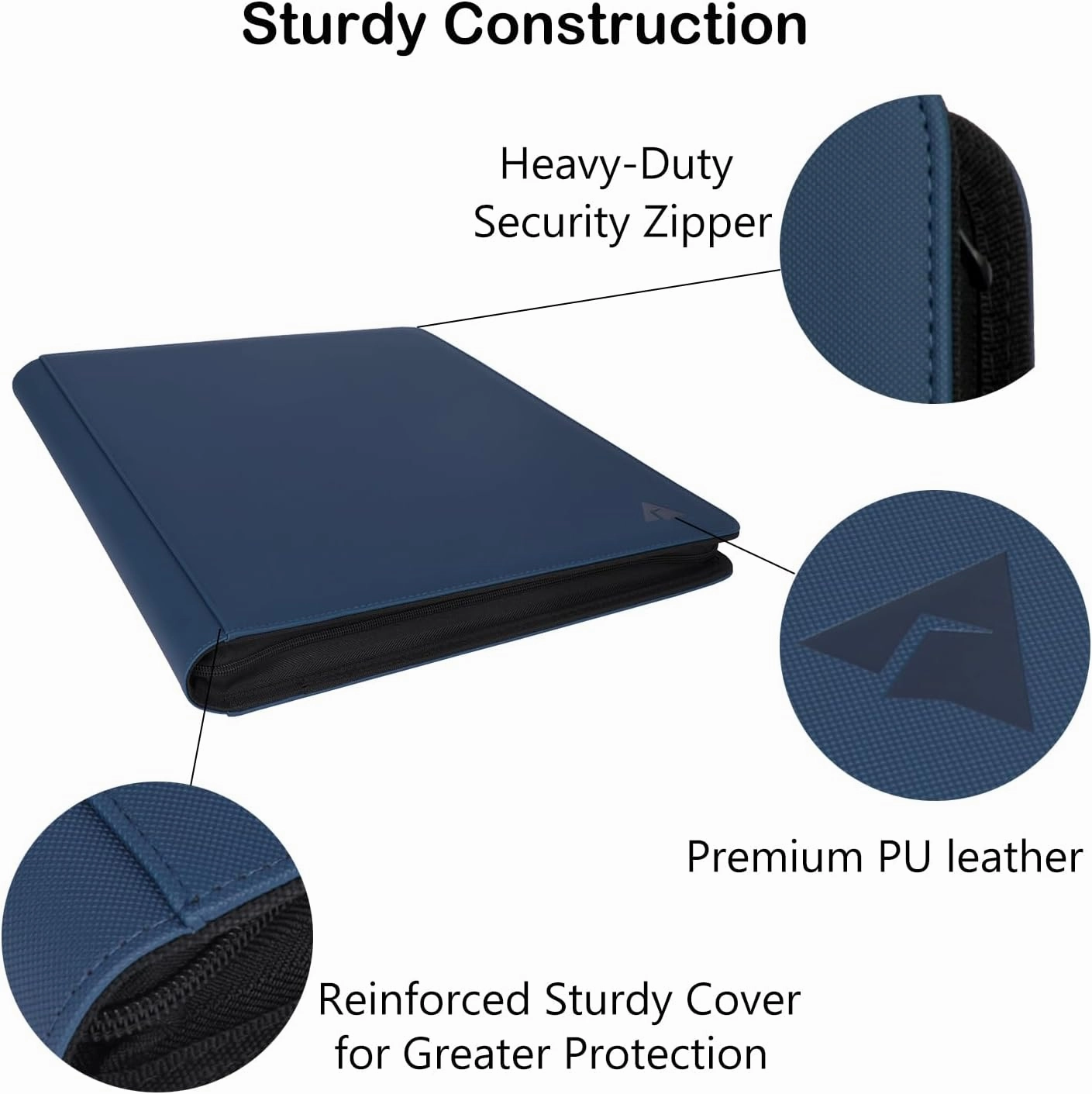 Rayvol 16-Pocket Toploader Binder, Holds 512 Toploaders 16 Pocket Top Loader Card Storage Case, 500   Ringless Double-Sided Pockets for Cards in 3 x 4'' Toploaders -Nightblue