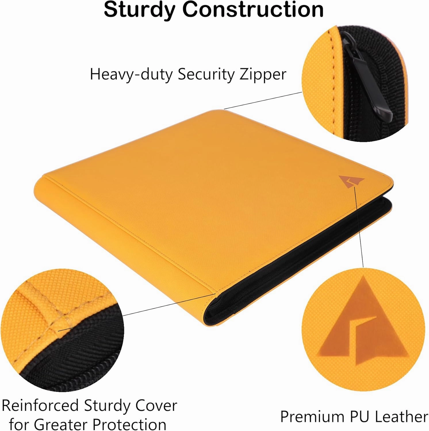 Rayvol Premium 12-Pocket Binder - Fits 1104 Trading Cards, Side Loading Ringless Collection Album for TCG & Sports Cards - Yellow