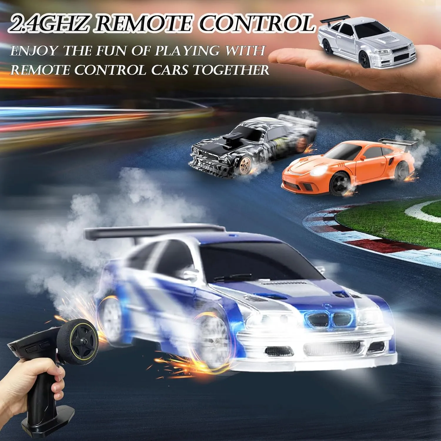 RC Drift Car, 1/43 Mini Remote Control Car with Gyroscope, 2.4GHz 4WD Full Proportional High Speed Fast RC Cars with LED Lights Racing Tires, Hobby RC Cars Toy Model Gift for Adults, Kids, Boys