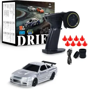 RC Drift Car, 1/43 Mini Remote Control Car with Gyroscope, 2.4GHz 4WD Full Proportional High Speed Fast RC Cars with LED Lights Racing Tires, Hobby RC Cars Toy Model Gift for Adults, Kids, Boys