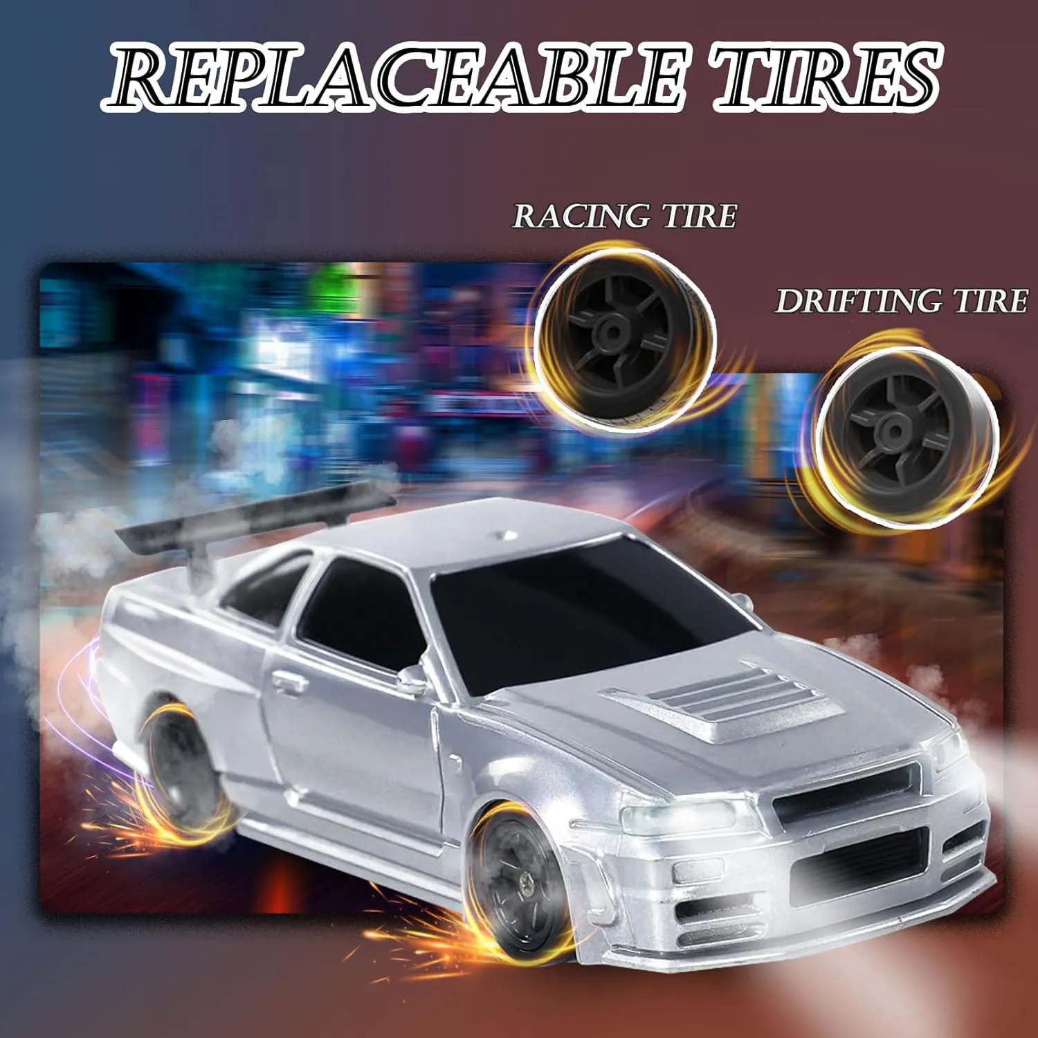 RC Drift Car, 1/43 Mini Remote Control Car with Gyroscope, 2.4GHz 4WD Full Proportional High Speed Fast RC Cars with LED Lights Racing Tires, Hobby RC Cars Toy Model Gift for Adults, Kids, Boys