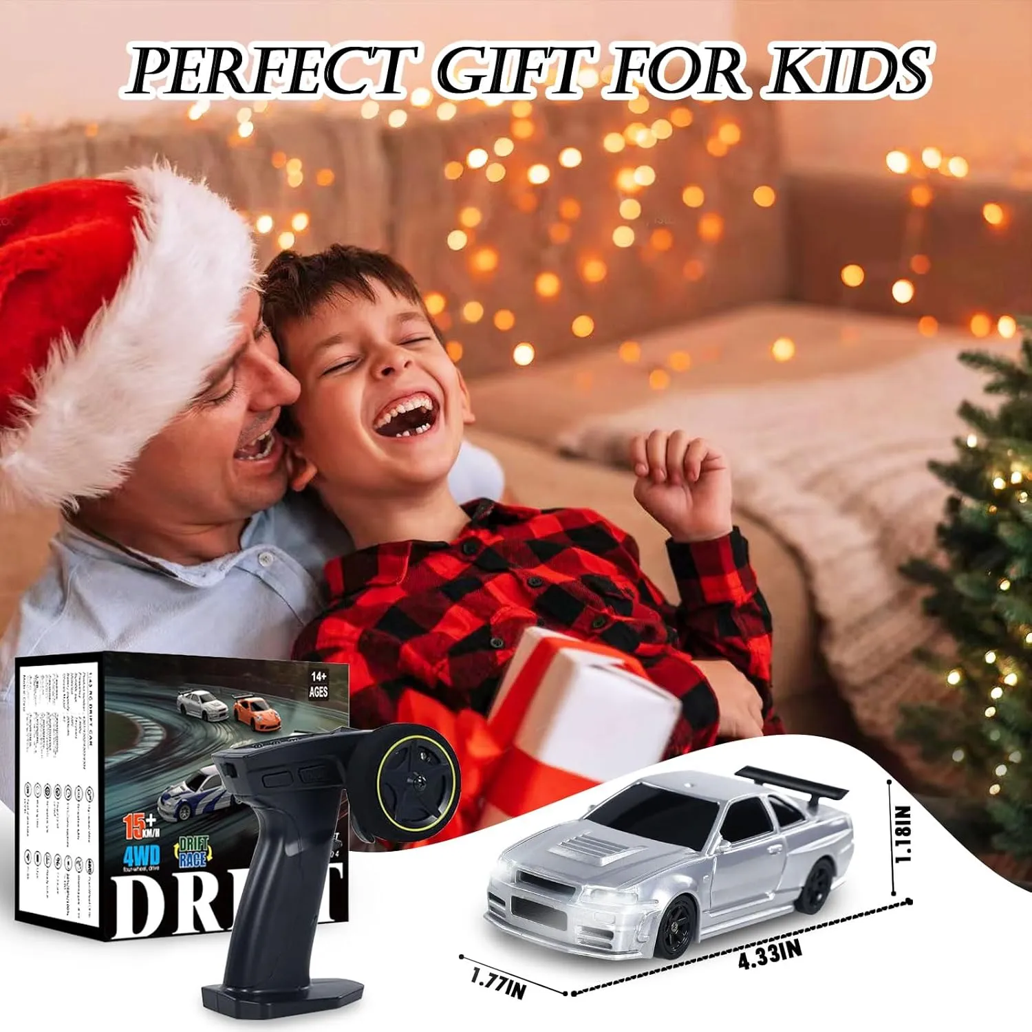 RC Drift Car, 1/43 Mini Remote Control Car with Gyroscope, 2.4GHz 4WD Full Proportional High Speed Fast RC Cars with LED Lights Racing Tires, Hobby RC Cars Toy Model Gift for Adults, Kids, Boys