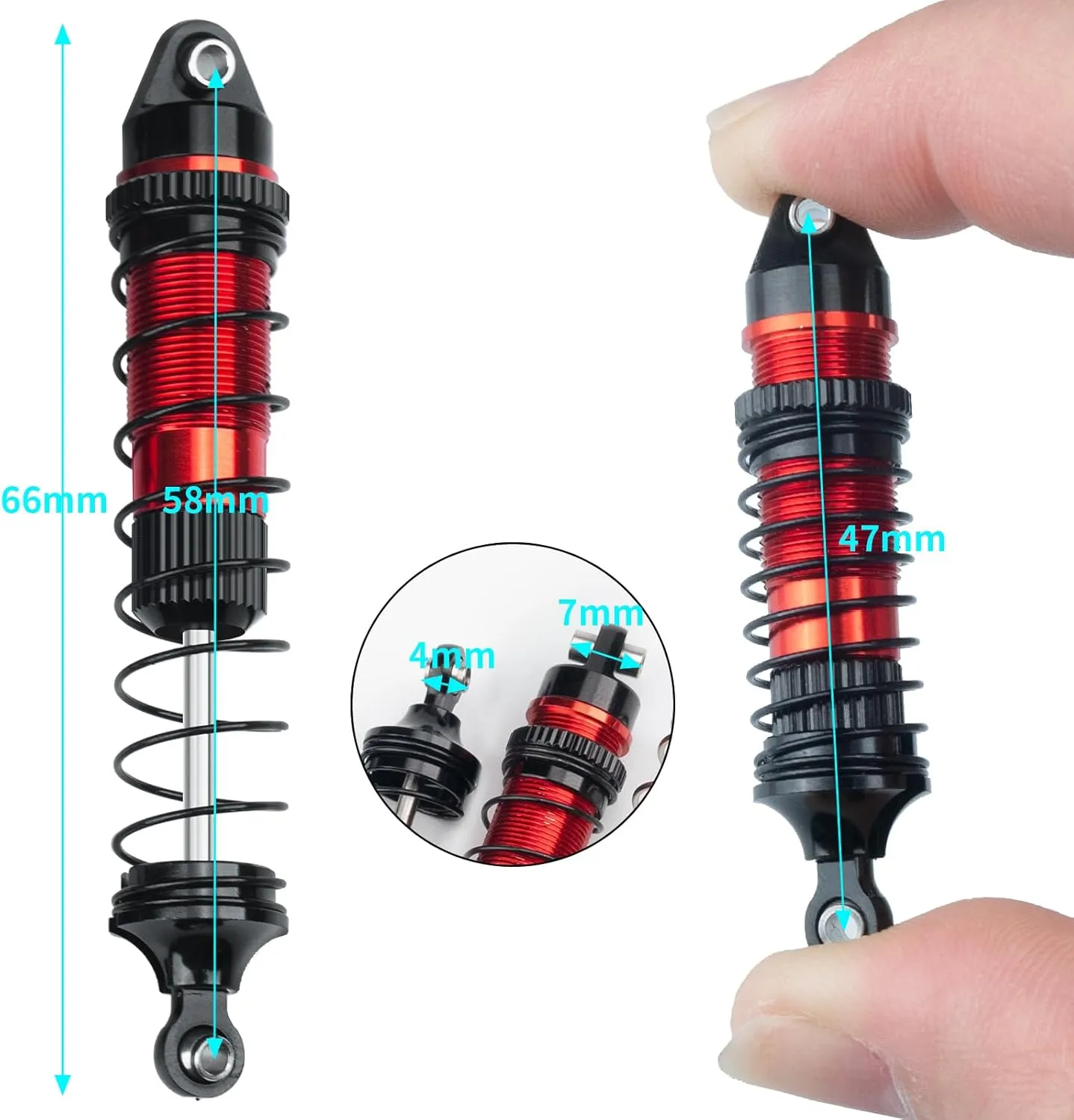 RC Shock Absorber Set, Aluminum Front Rear Universal Shock Absorber Oil Damper for Losi 1/18 Mini LMT 4X4 Brushed Monster Truck RTR Upgrade Parts (Red)