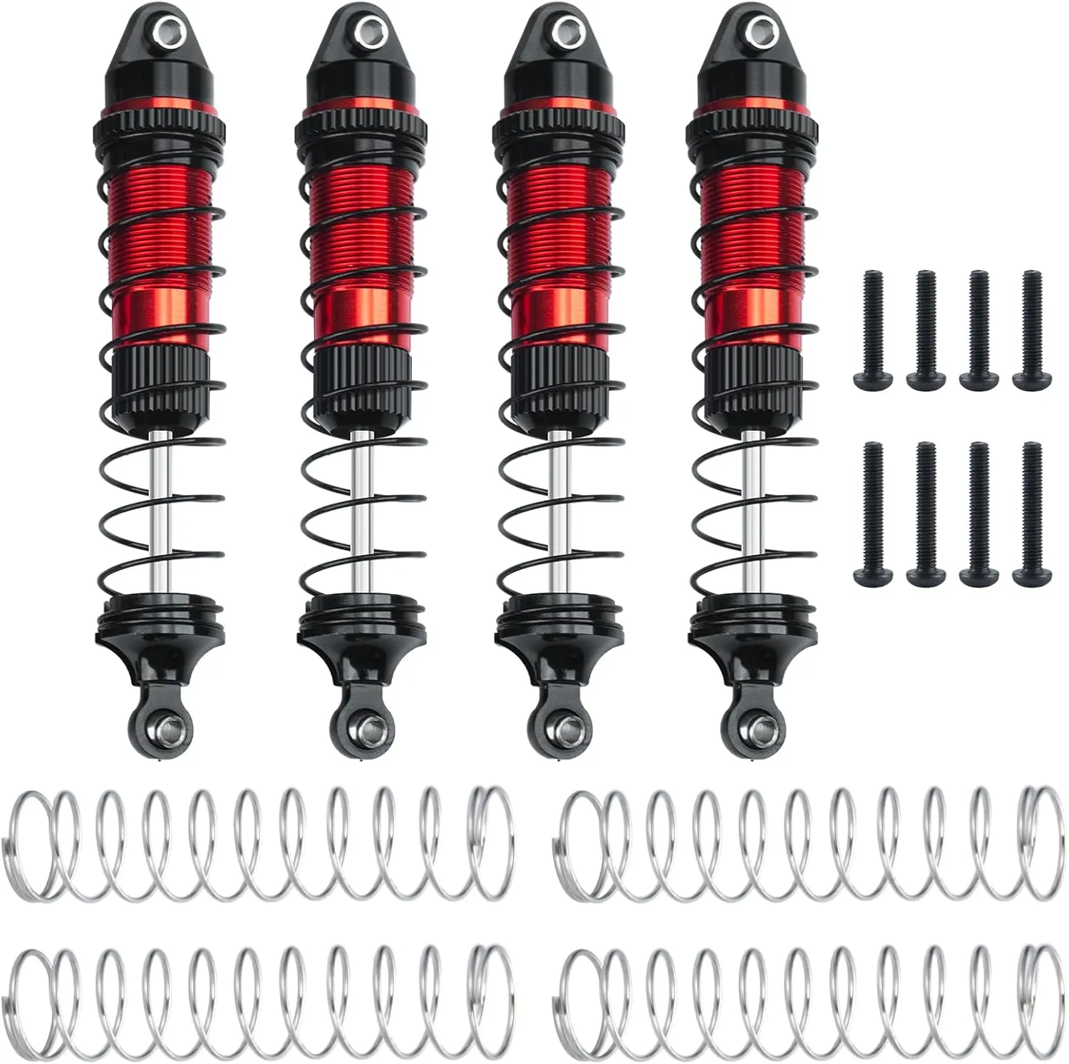 RC Shock Absorber Set, Aluminum Front Rear Universal Shock Absorber Oil Damper for Losi 1/18 Mini LMT 4X4 Brushed Monster Truck RTR Upgrade Parts (Red)