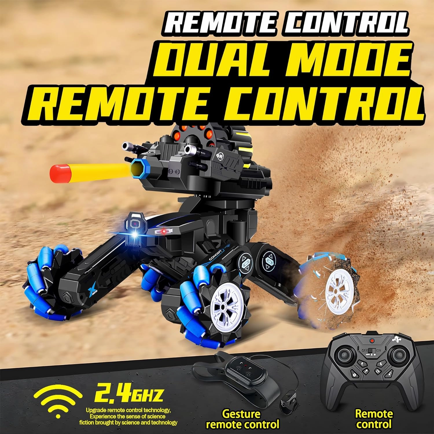 RC Tank That Shoots Gesture Sensing RC Tank, 2.4GHz Battle Soft Bullets Hand Control Car Drift Remote Control Trucks for Boys & Girls 8-12, Remote Control Tank with Light Music