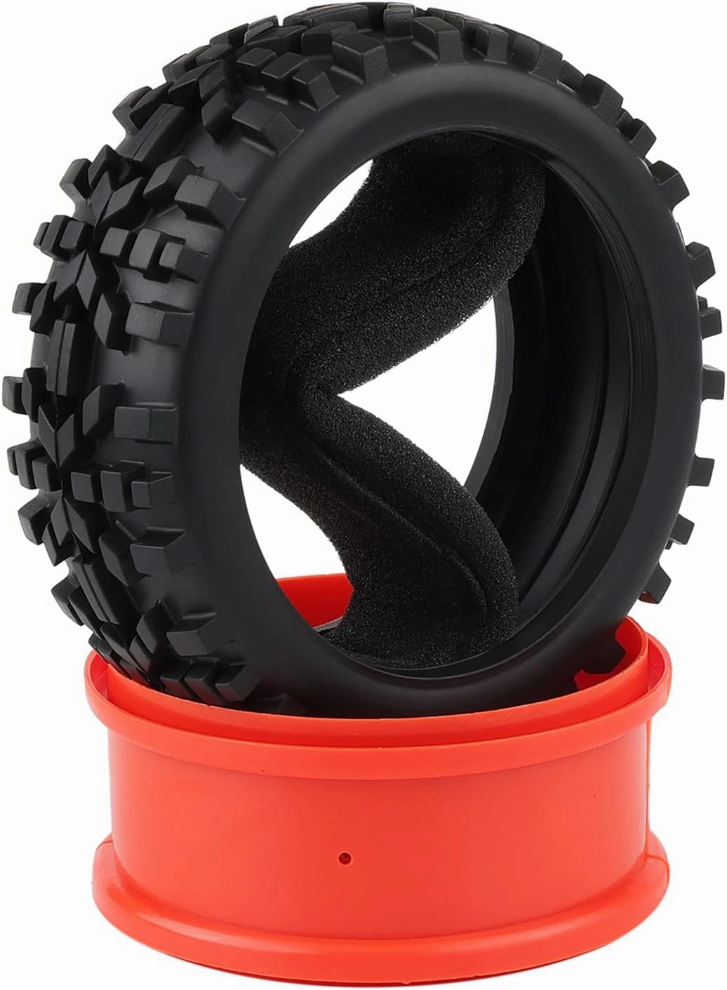 RC Tires Hex 17mm Wheels Red Hard Dish Rim Soft Rubber Tires for 1:8 Off Road Buggy Typhon, Pack of 4