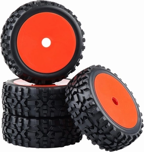 RC Tires Hex 17mm Wheels Red Hard Dish Rim Soft Rubber Tires for 1:8 Off Road Buggy Typhon, Pack of 4