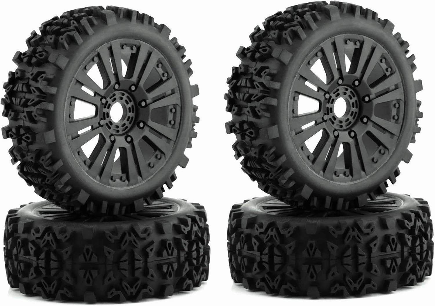 Rc Wheel Rim Tire for HSP 1/8 RC for Racing for for Buggy Tire Bar Crust for Small Pin 17mm Nut Medium Soft Long Wear Strengthen Hub High-Grip Tires 4Pcs RC Tires