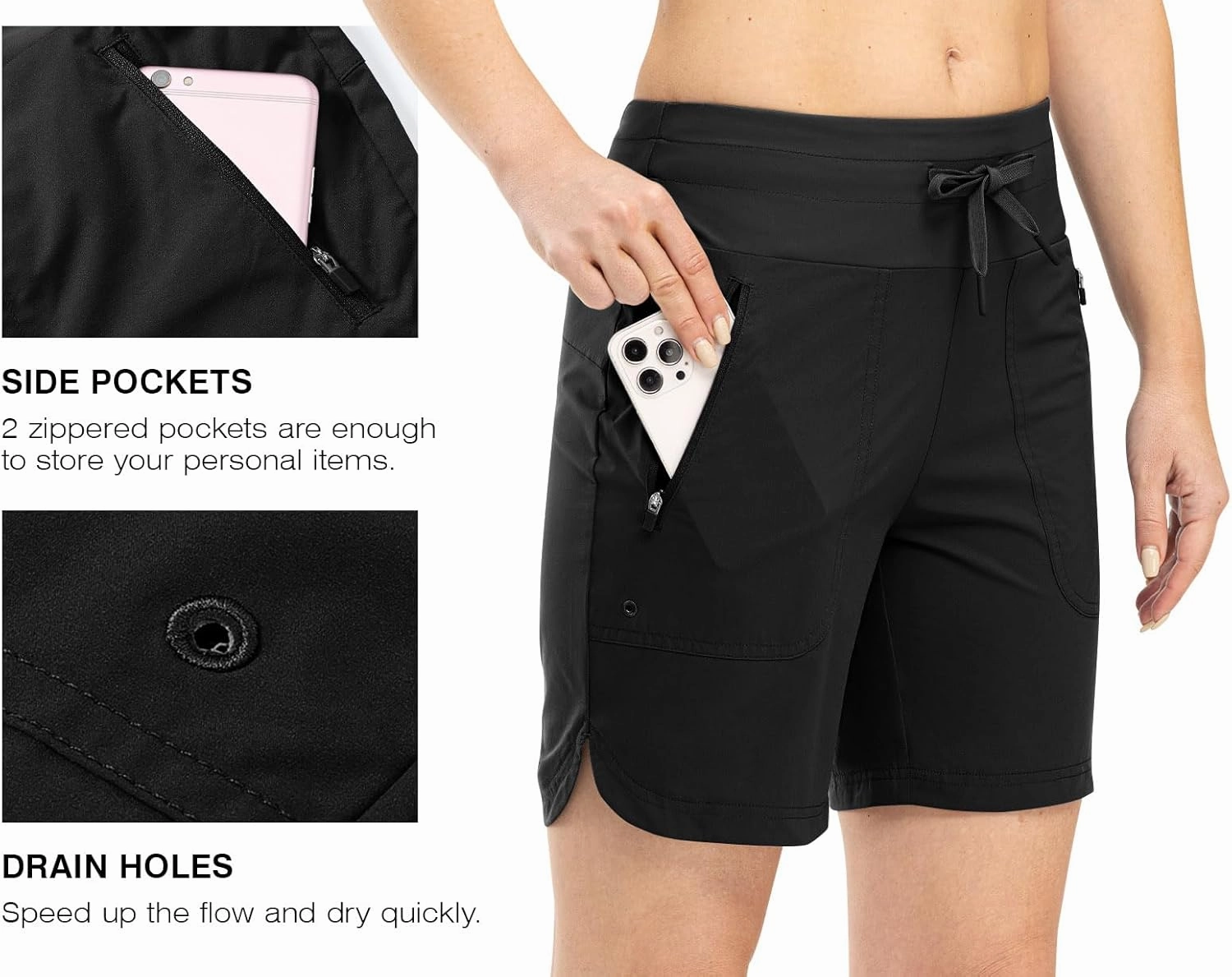 Rdruko Women's Swim Board Shorts with Liner 7" High Waisted UPF 50  Beach Trunks Shorts