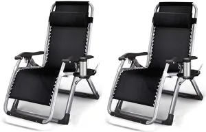 Recliner Lightweight Sun Lounger Foldable Garden Chairs Set of 2 Folding Reclining Sun Lounger,Recliner Zero Gravity Chairs Simple Reinforced Lazy Chair ForGarden and OutdoorCamping Folding Recl