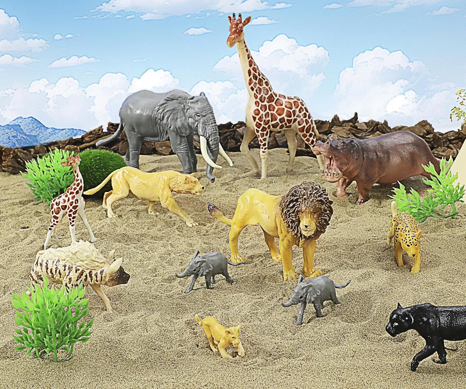 RECUR Wild Animal Figure Toys Set Lion Tiger Giraff Figurines - Super Egg Series, Toal of 45 PCS Includes 25 Animals and 20 Scene Accessories Age 3 