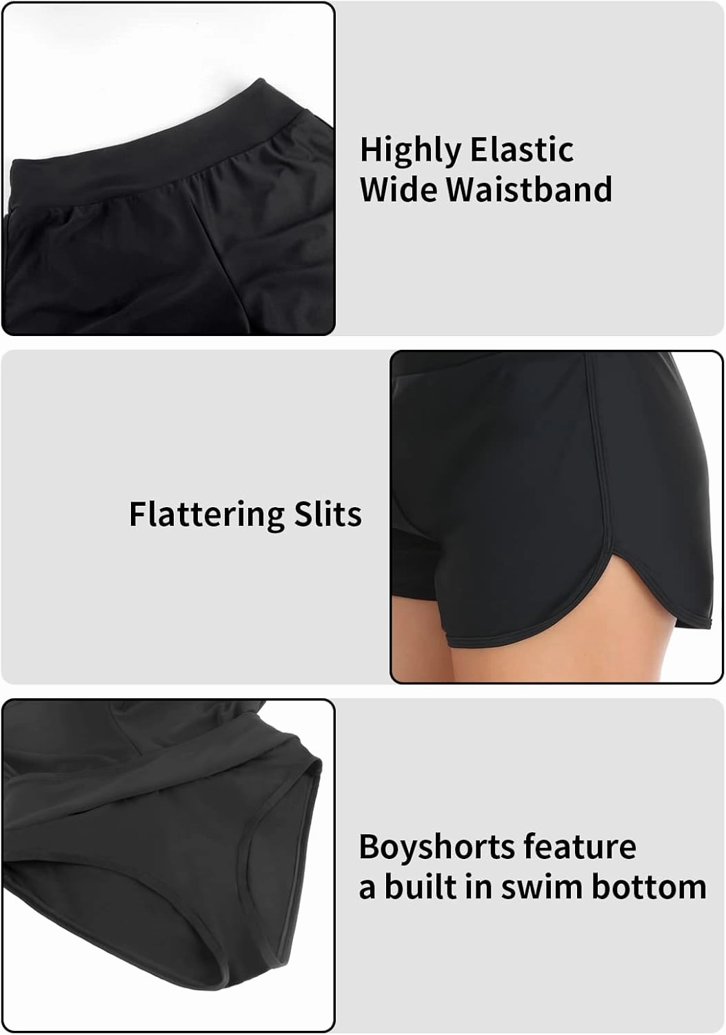 RELLECIGA Women's Board Shorts High Waisted Tummy Control Built-in Swim Shorts