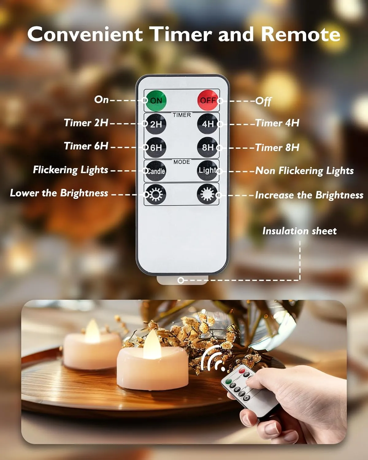 Remote Flameless Tea Lights - 12PCS Battery Operated LED Candles With Timer, 400  Hours Remote Control for Holiday Table Centerpieces Decor