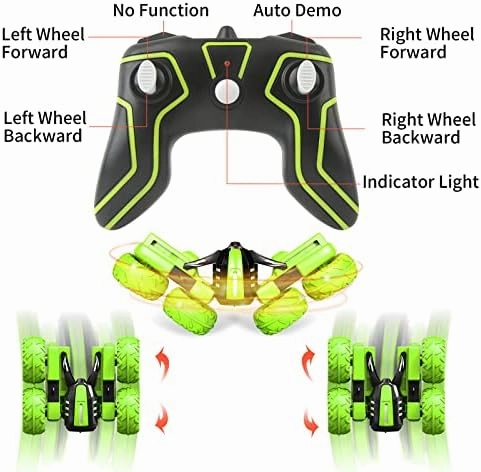 Remote Control Car for Kids 3-12 Years Old, Birthday Gift Toy for Boys Age 4 5 6 7 8, RC Car Stunt with Light 4WD Double Side Racing Vehicle 360° Flips Offroad Indoor Outdoor Sand Grass Garden Green